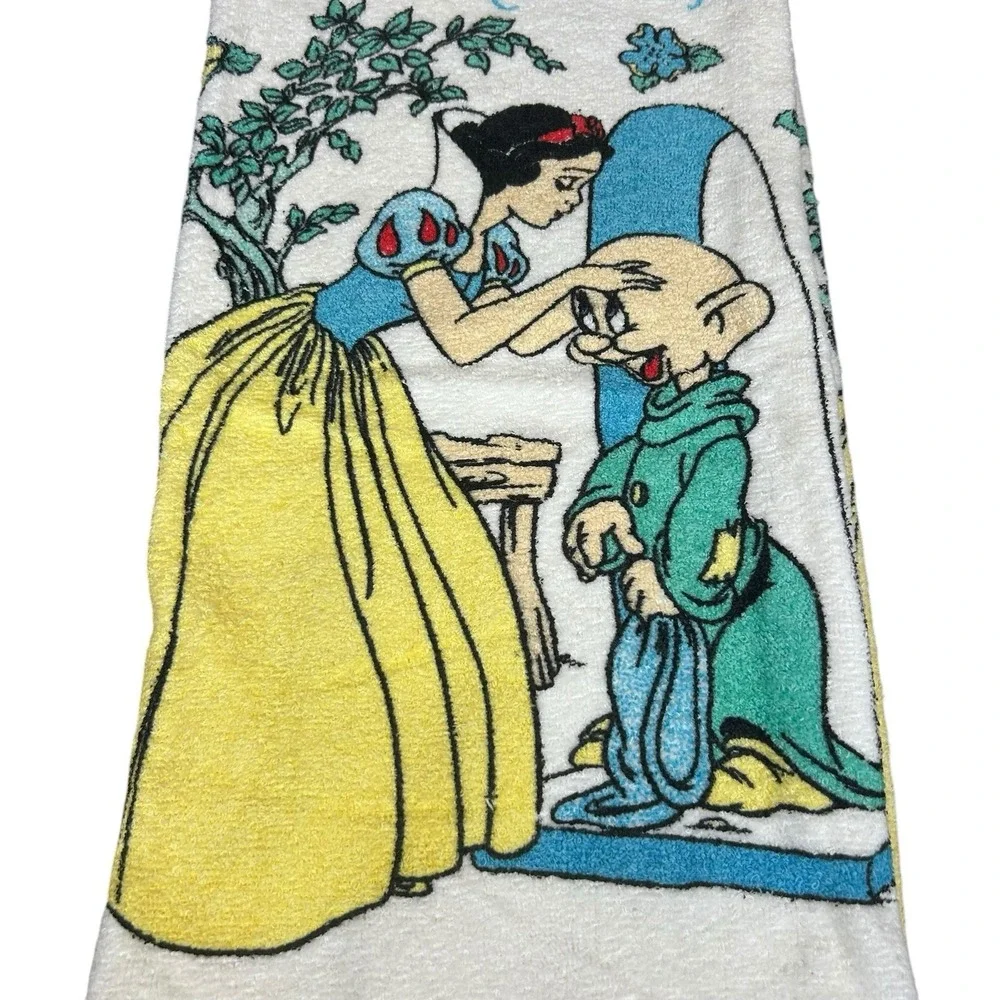Vtg Cannon Snow White & Dwarves Towel Washcloth Set 100% Cotton Disney Princess